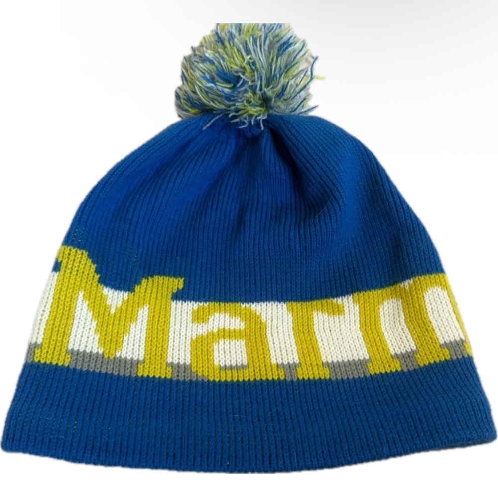 Marmot Coastal Beanie Blue and Yellow One Size Outdoors Snow‎ Spellout